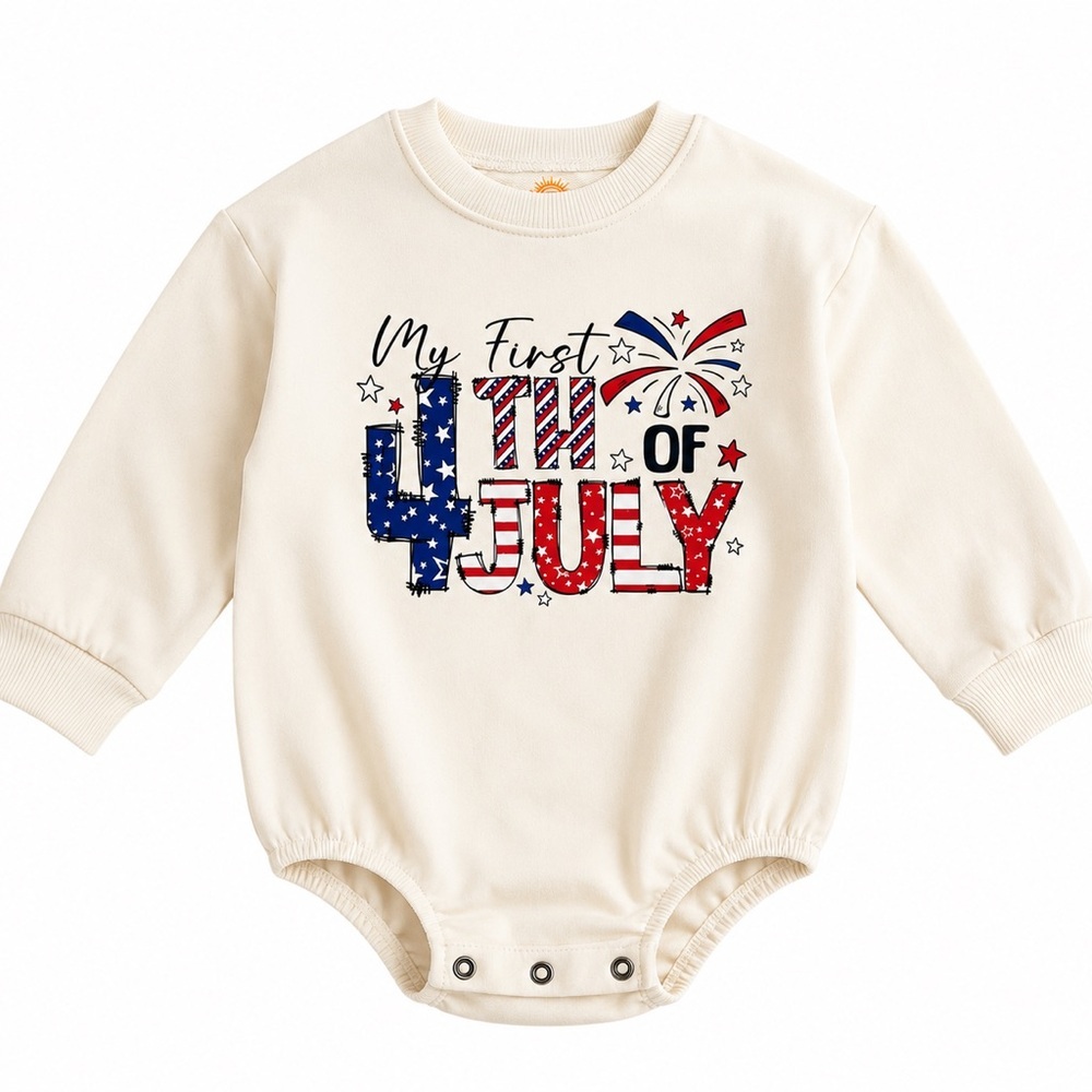 Baby 4th of July Romper Bodysuit 12-18 Months USA Fireworks Long Sleeve